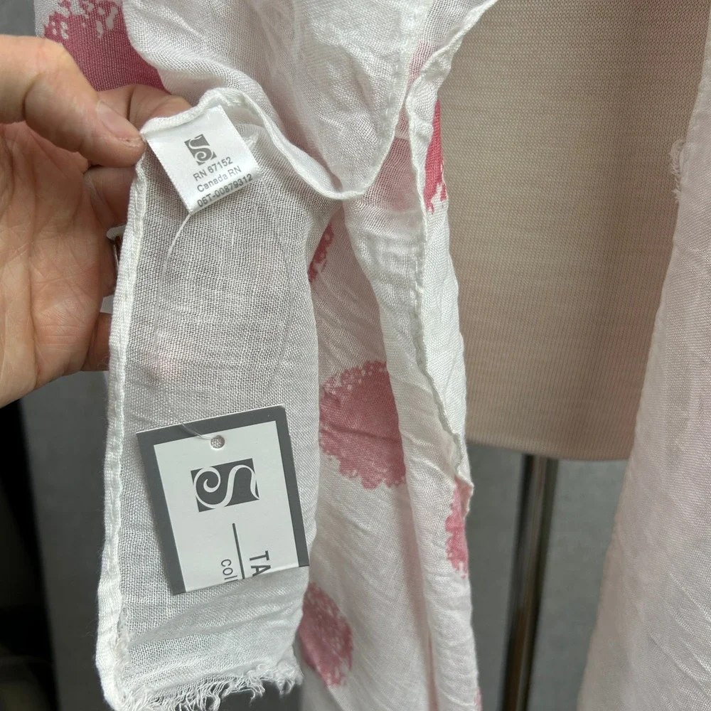 Boutique Scarf White Pink Polka Dot Gauze Frayed Edge Preppy Girly SpringNWT